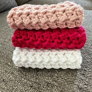 Handmade 100% Cotton Dish Wash Spa Red Pink White Cloths